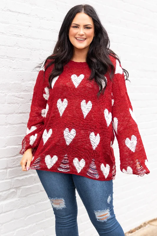 I Can Make Your Heart Beat Sweater, RedLace-Up Knit Tops