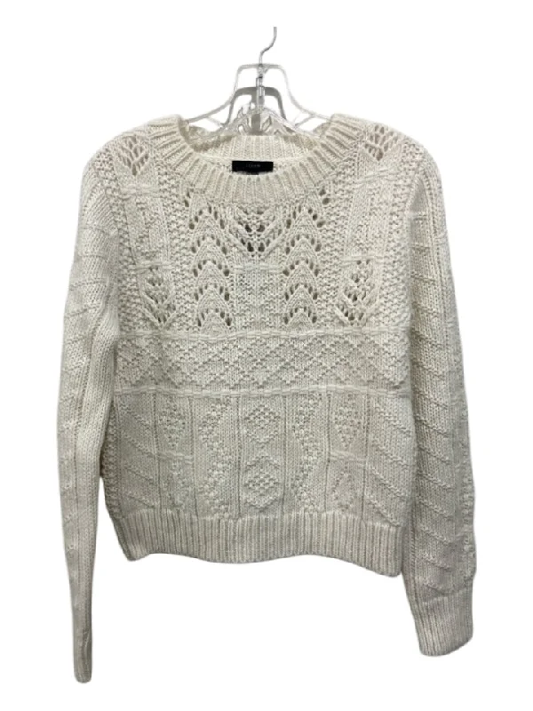 J Crew Size XS Cream Acrylic & Wool Cable Knit Crew Neck SweaterPolyester Knit Tops