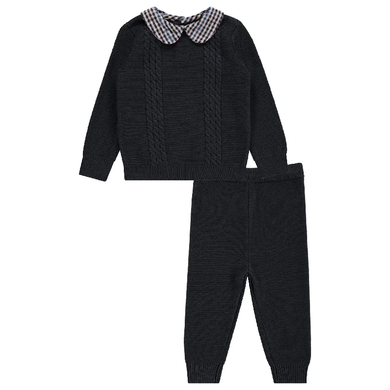 Jaybee Navy Peter Pan Plaid Sweater SetEmbroidered Knit Tops