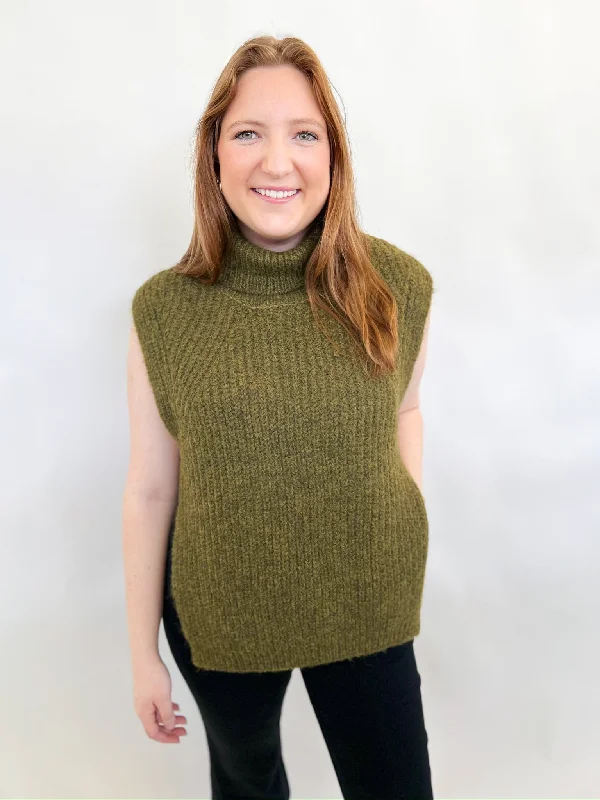 Kallie Olive SweaterScoop Neck Knit Tops