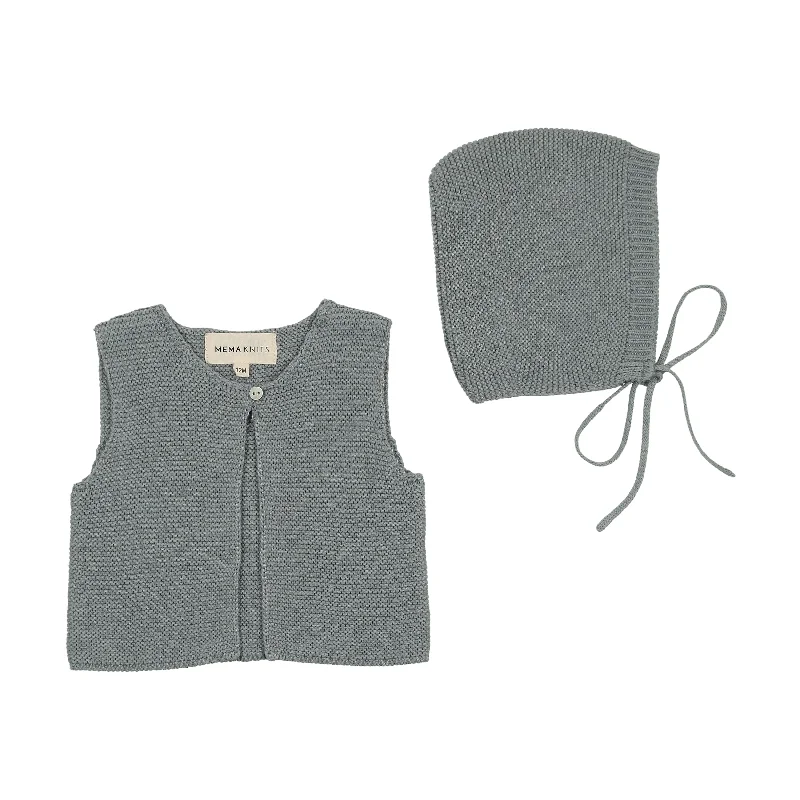 Mema Knits Dove Knit One Button Crop VestHiking Knit Tops