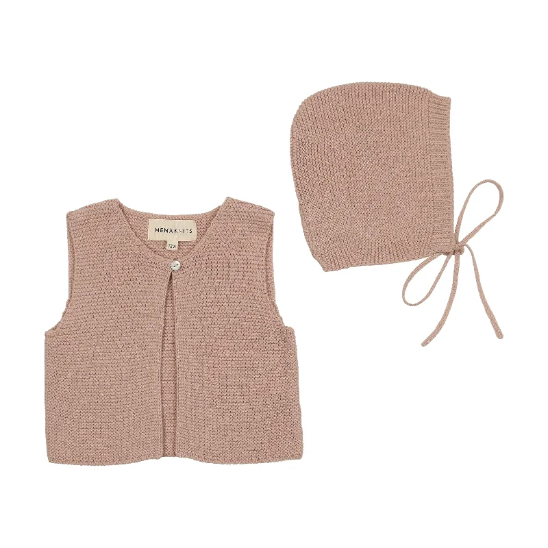 Mema Knits Dusty Pink Knit One Button Crop VestAsymmetrical Knit Tops