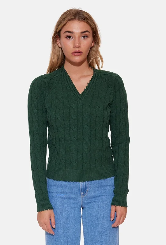 Amber Cable V Neck Sweater PineOutdoor Knit Tops