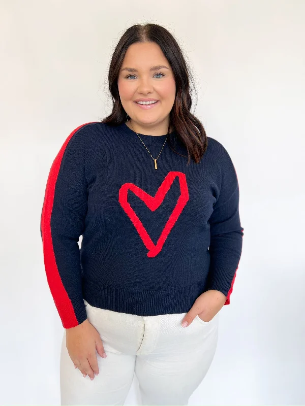 Navy Striped Heart Lottie SweaterTasseled Knit Tops