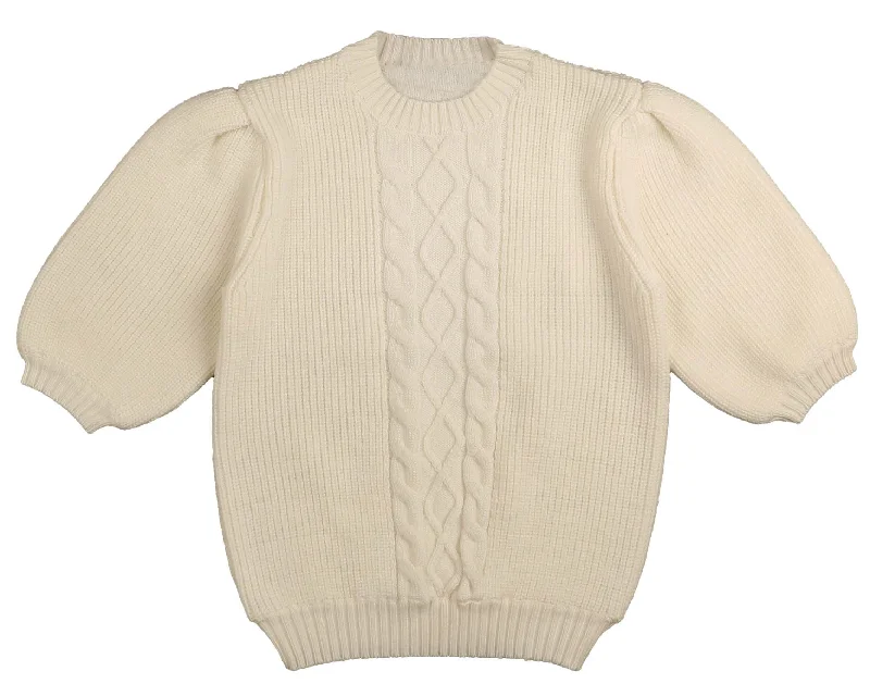 Noma Cream Chunky Puff Sleeve Sweater NKN754 Runs Small size upPolyester Knit Tops