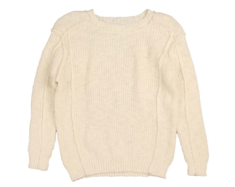 Noma Cream Slub Tonal Emblem Knit (NKN750)Off-Shoulder Knit Tops