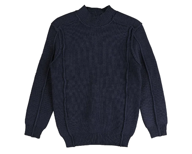 Noma Navy Slub Tonal Emblem Knit (NKN750)Scoop Neck Knit Tops