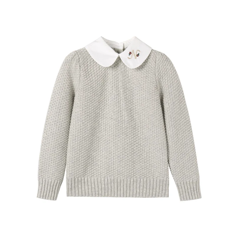 Nou Nelle Girls Peter Pan Knit SweaterSilk Knit Tops