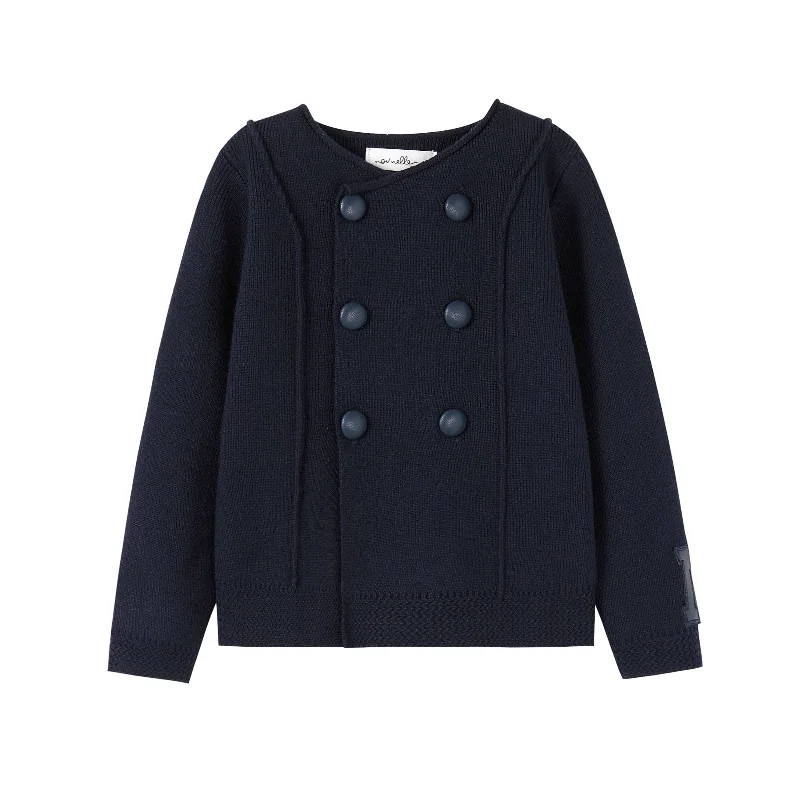 Nou Nelle Navy Double Breasted SweaterHip-Hop Knit Tops