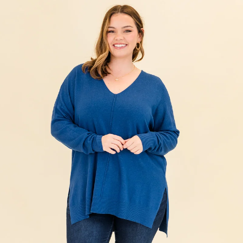 Perfect For Outside Sweater, Heather Light NavyZippered Knit Tops