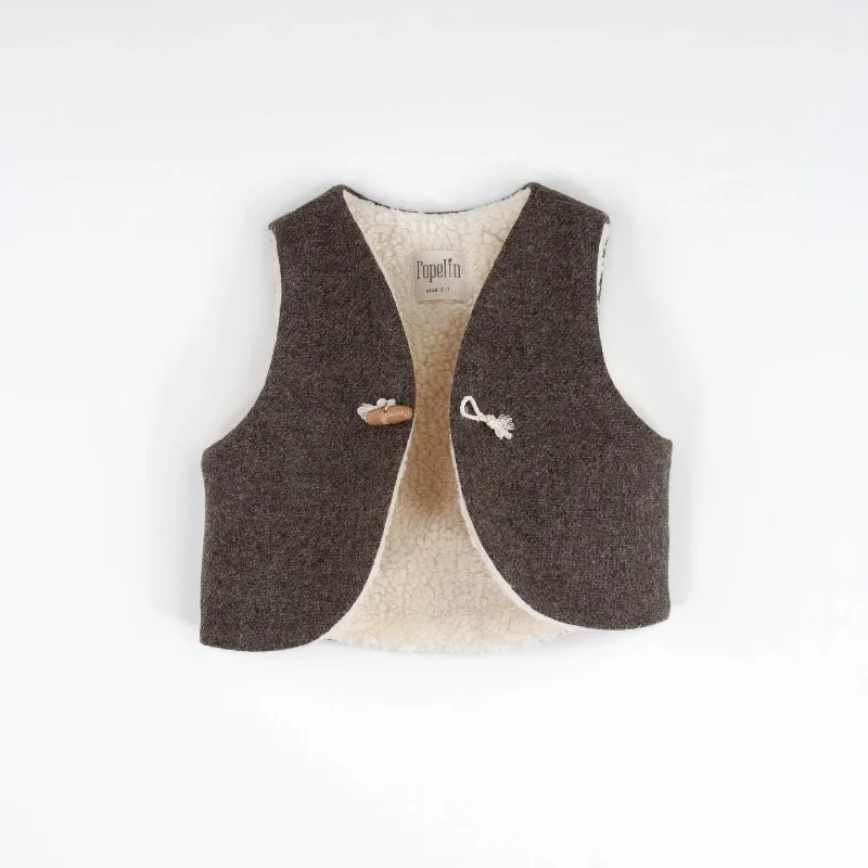 Popelin Brown Woollen Mini Waistcoat (Mod 41.1)Metallic Knit Tops