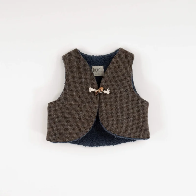 Popelin Dark Grey Woollen Mini Waistcoat (Mod 41.2)French Terry Knit Tops