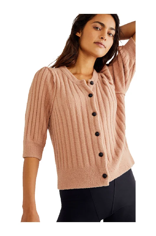 Free People Sloane Cardi In Cafe CreamBamboo Knit Tops