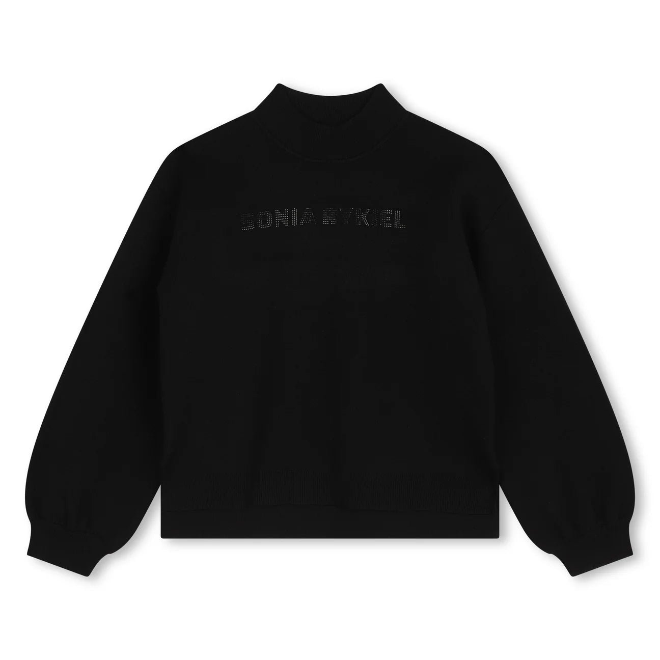 Sonia Rykiel Black Crewneck Rhinestones LogoFleece Knit Tops