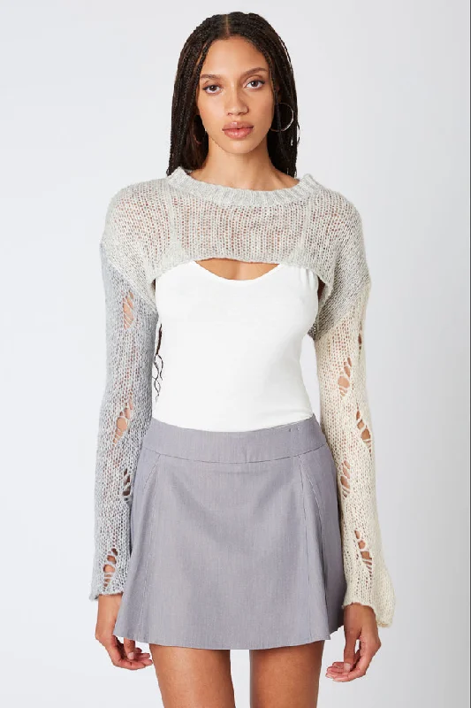 Two Tone Bolero Knit SweaterOrganic Cotton Knit Tops