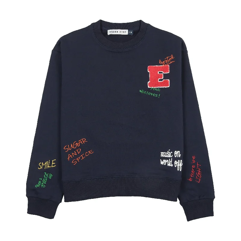 Urban Edge Navy Worded SweatshirtCrewneck Knit Tops