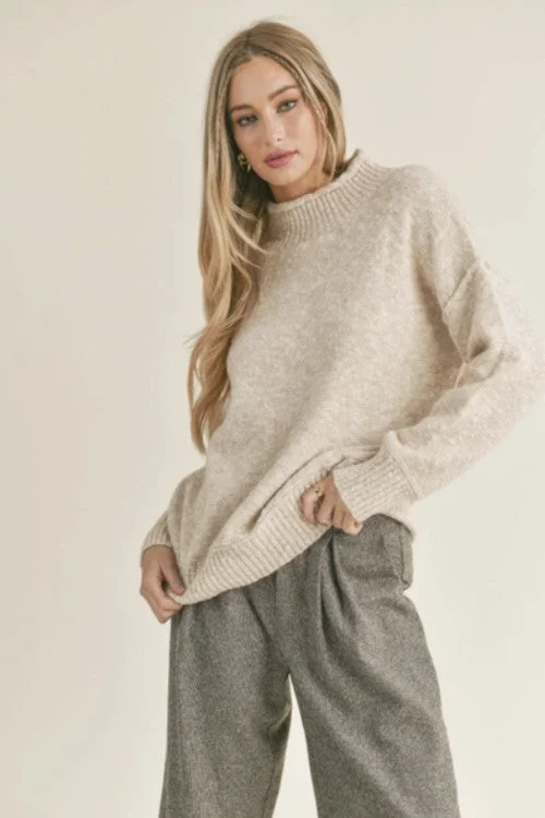 Sage The Label Wisteria Mock Neck Sweater in CreamWinter Knit Tops