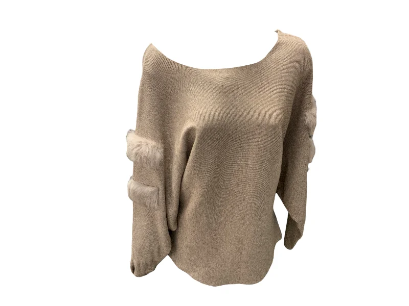 Women's Sweater Fur Tan XLRecycled Fabric Knit Tops